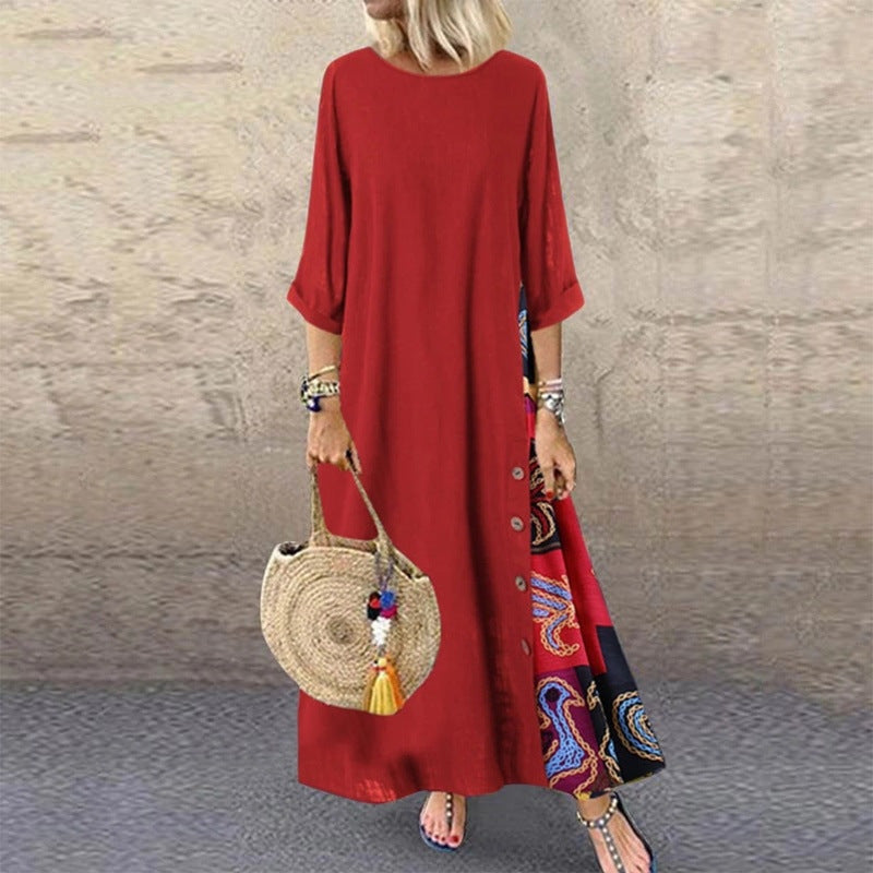 🌾💕[M-5XL] Nuevo vestido vintage de lino con manga media, suave y cómodo