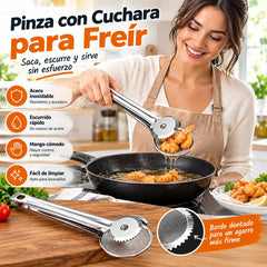 🍳 Pinza Colador 2 en 1 de Acero Inoxidable | Escurridor de Aceite para Freír y Cocinar