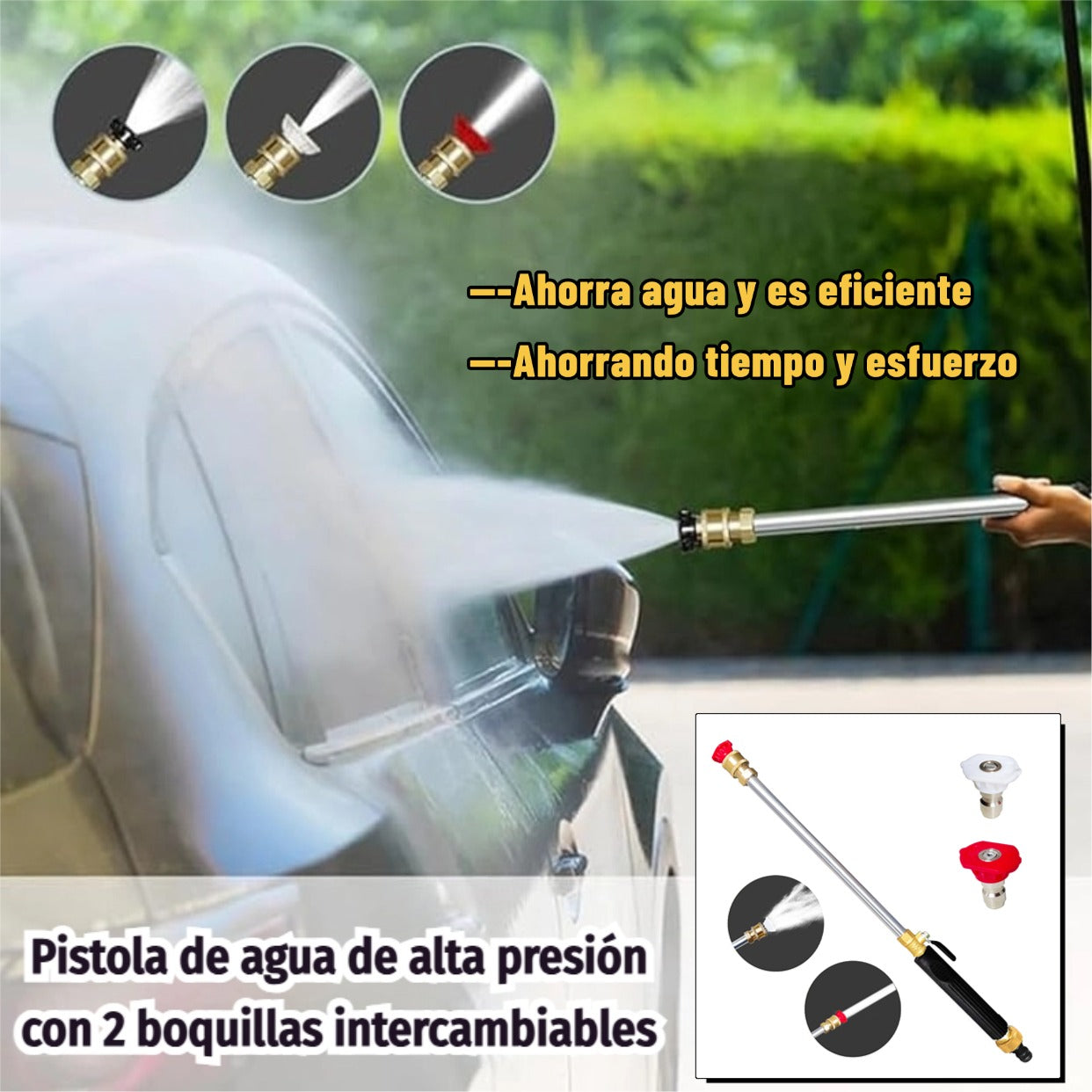 Pistola de agua de alta presión con 2 boquillas intercambiables - Aleación de aluminio resistente