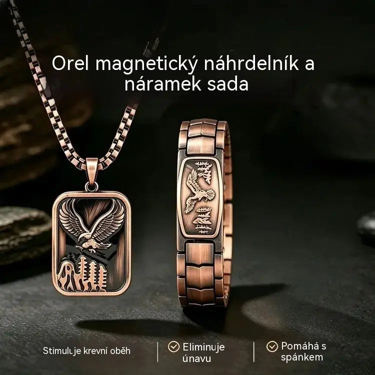 🔥【Náramek + náhrdelník】Pánský magnetický náramek s motivem orla