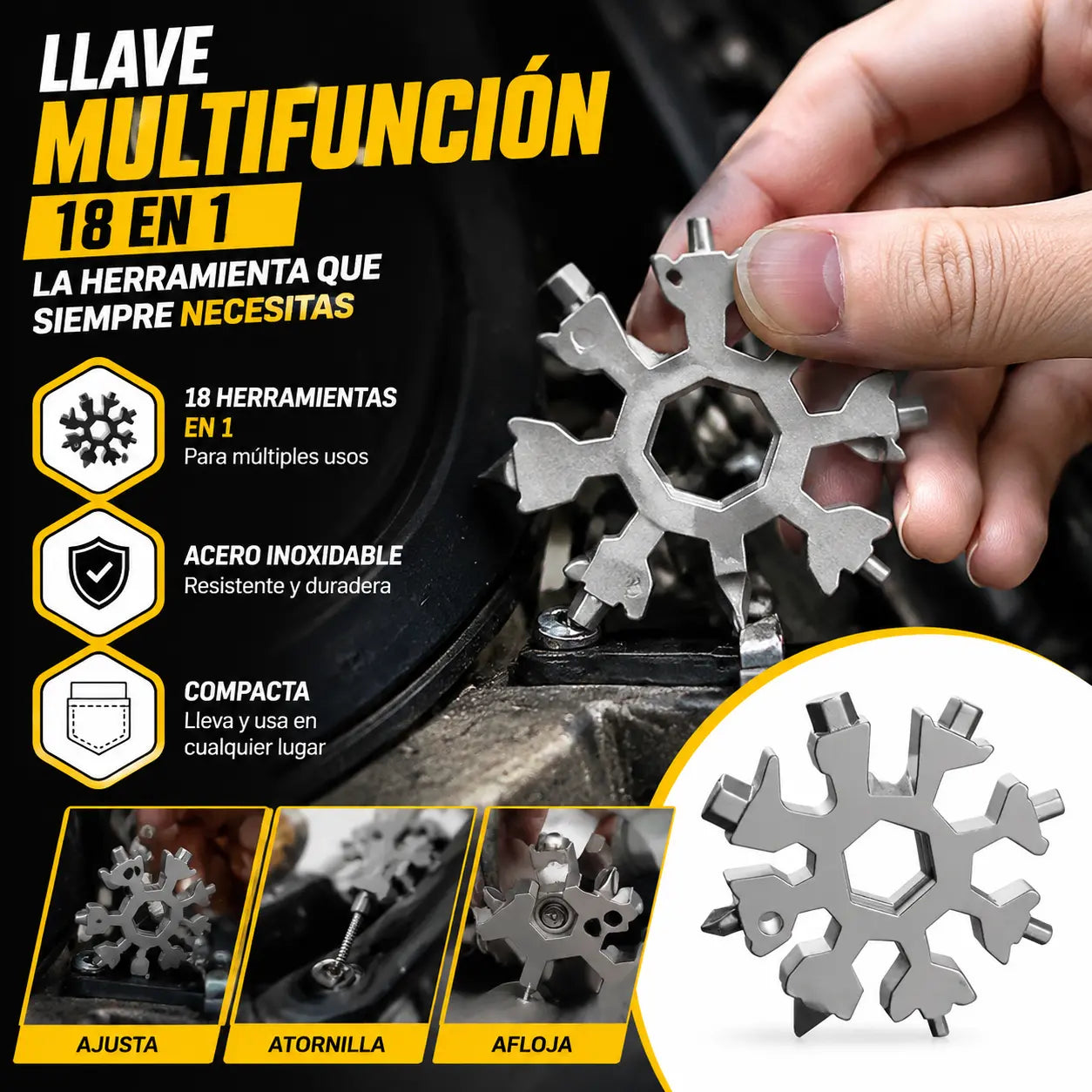 🔥【Compra 2 y llévate 2 gratis】🔧🔩 Llave inglesa portátil 18 en 1 con forma de copo de nieve