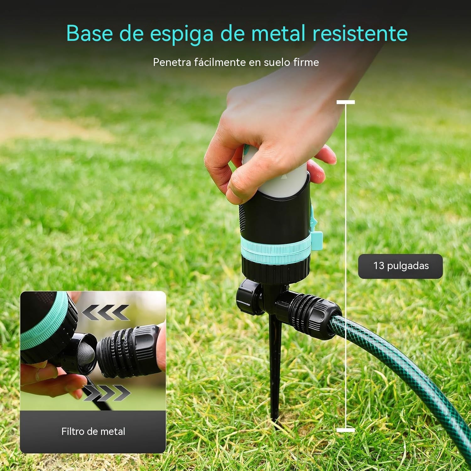 Sistema de riego automático con rotación de 360° para jardín, césped y patio.