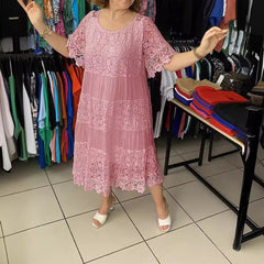 🔥El segundo artículo está a mitad de precio🔥[S-5XL]Nuevos vestidos de encaje de manga corta con cuello redondo