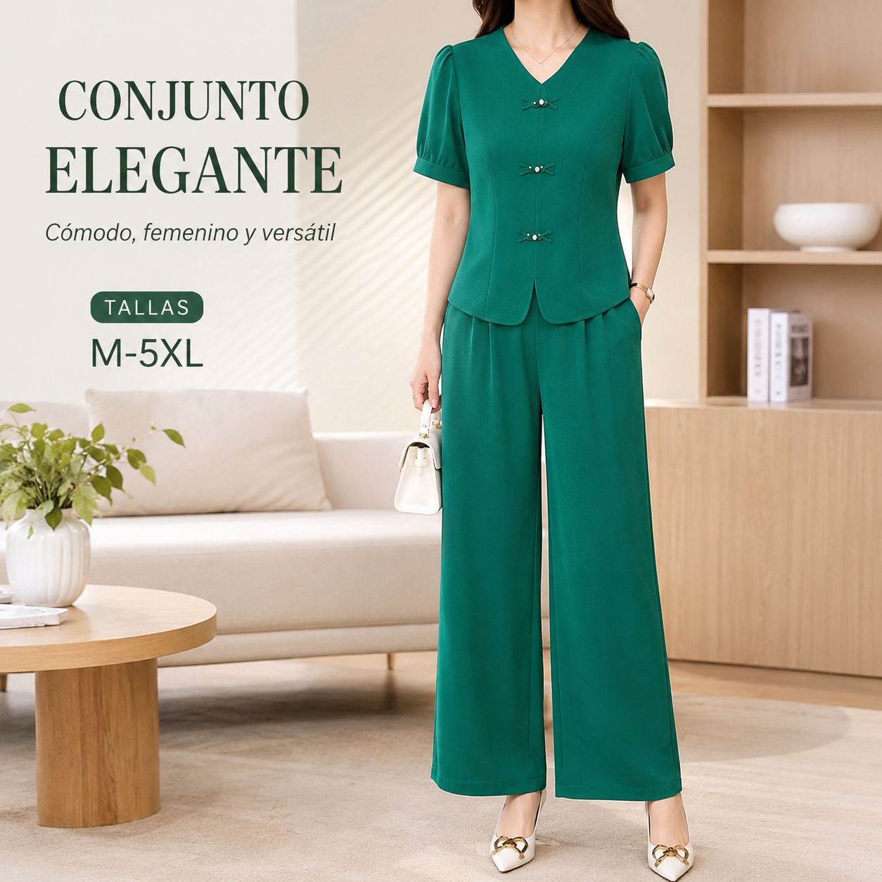 🌸【Top + Pantalones anchos】 Nuevo conjunto casual de moda, tejido de seda con excelente caída