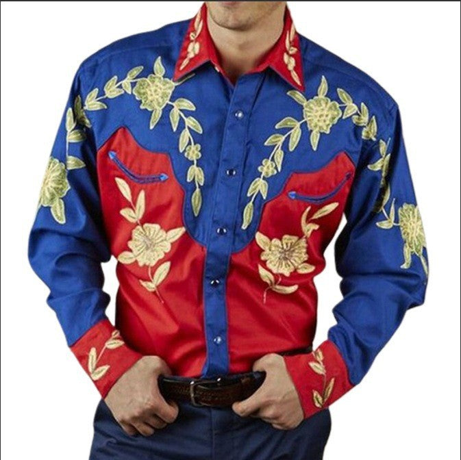 💥【S-3XL】Camisa de manga larga para hombre con estampado floral vintage