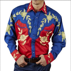 💥【S-3XL】Camisa de manga larga para hombre con estampado floral vintage
