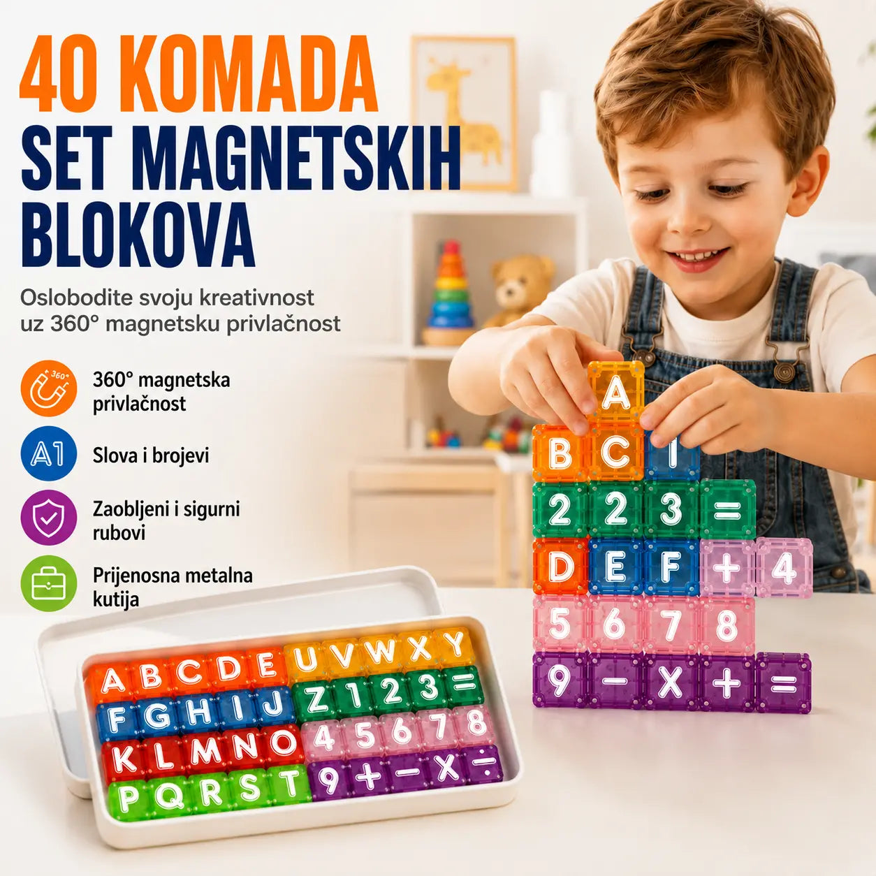 📢📢40% popusta samo ograničeno vrijeme! 【40 građevinskih blokova + kutija za pohranu】⏰Magnetski građevinski blokovi sa slovima i brojevima za djecu
