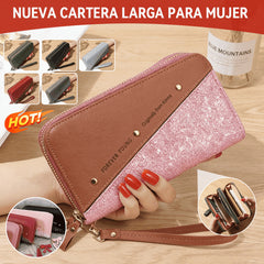 🔥Último día⏰50% de descuento👛 Billetera para mujer de gran capacidad con doble cremallera y diseño moderno en contraste
