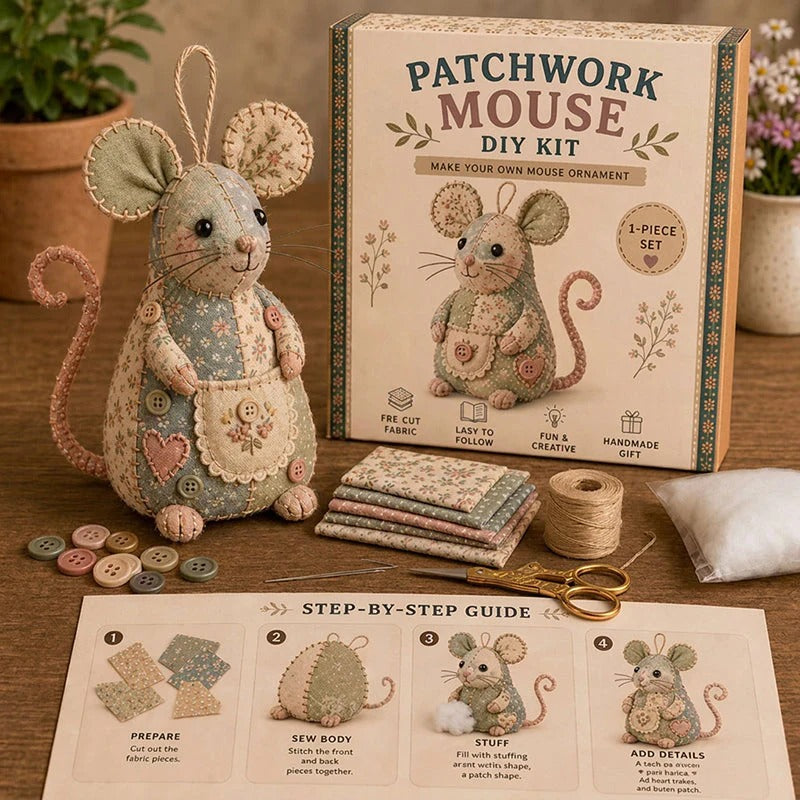 💥⏰50% de descuento🧵 Exquisito kit de costura DIY para ratón de patchwork