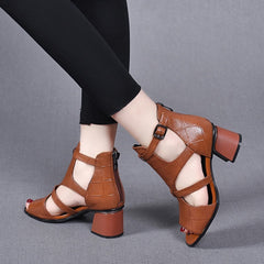 👡【35-40】2025 nuevas sandalias romanas boca de pez gruesas de cuero suave