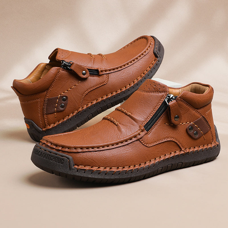 Botas de conducción antideslizantes de cuero premium para hombre, hechas a mano, con punta ancha y soporte para el arco.