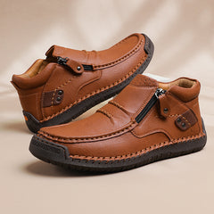 Botas de conducción antideslizantes de cuero premium para hombre, hechas a mano, con punta ancha y soporte para el arco.