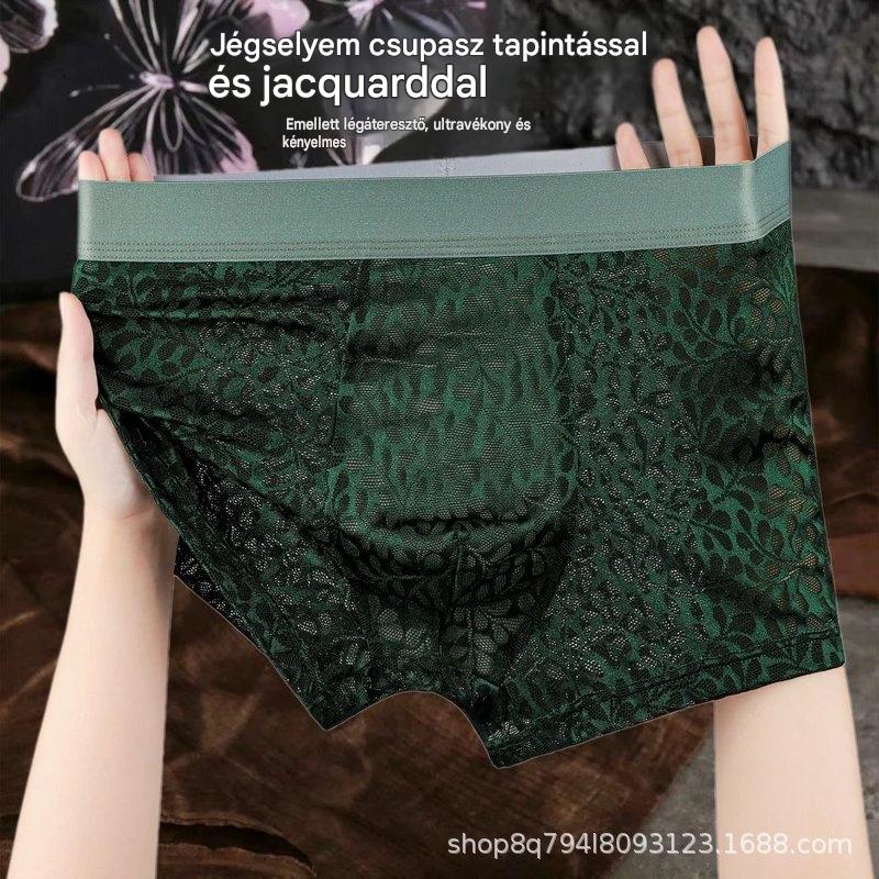 【L-4XL】Férfi jég selyem hálós alsónemű, plus size, lélegző.