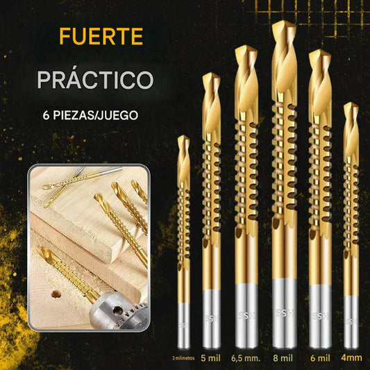 【Juego de 6 piezas】⚙️ Juego de brocas helicoidales: fabricadas en acero rápido, con recubrimiento de titanio y aptas para diversos materiales 🧰