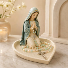 ✝️ Gran oferta: 50 % de descuento – Bandeja de cerámica «Graceful Faith» con la Virgen María para guardar rosarios o recuerdos.