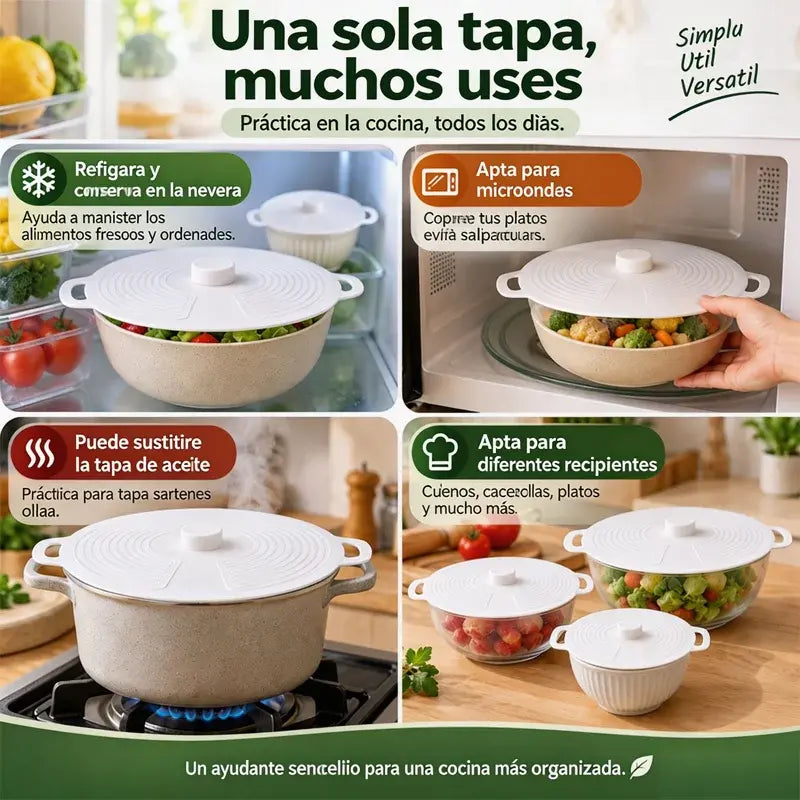 🥘【¡Compra 1 set y llévate otro set gratis!】✨ Tapas de Silicona Universales Reutilizables – Sellado Hermético para Ollas, Sartenes y Platos, Apto para Microondas y Lavavajillas 🧊
