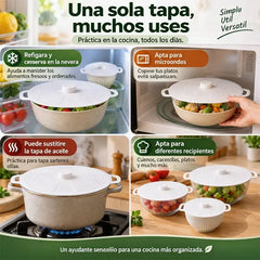 🥘【¡Compra 1 set y llévate otro set gratis!】✨ Tapas de Silicona Universales Reutilizables – Sellado Hermético para Ollas, Sartenes y Platos, Apto para Microondas y Lavavajillas 🧊