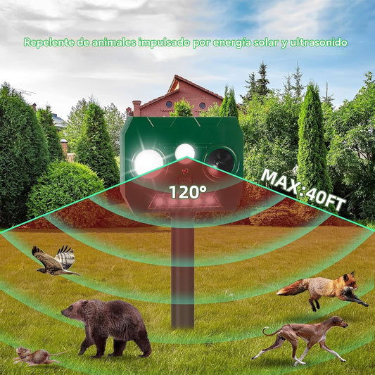🔥Oferta especial🔥Repelente ultrasónico de aves para exteriores con energía solar, dos bocinas y luces intermitentes