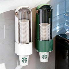 Dispensador de vasos desechables, para montaje en pared en el hogar.