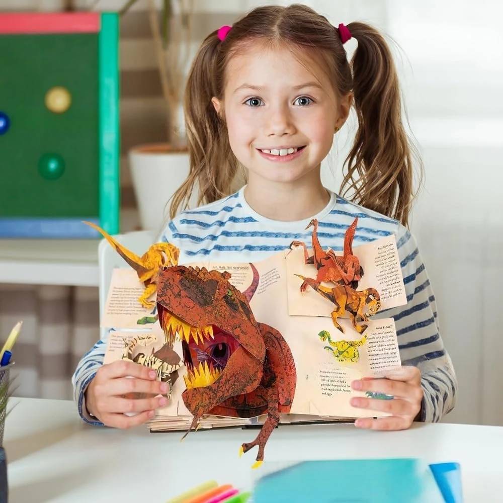 🔥📕 Enciclopedia de dinosaurios prehistóricos en 3D Libro desplegable Enciclopedia de dinosaurios