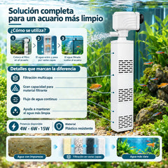 【4W/6W/15W】💦Filtro de acuario 3 en 1: filtración, aireación, eliminación de residuos y bombeo de agua.🐟