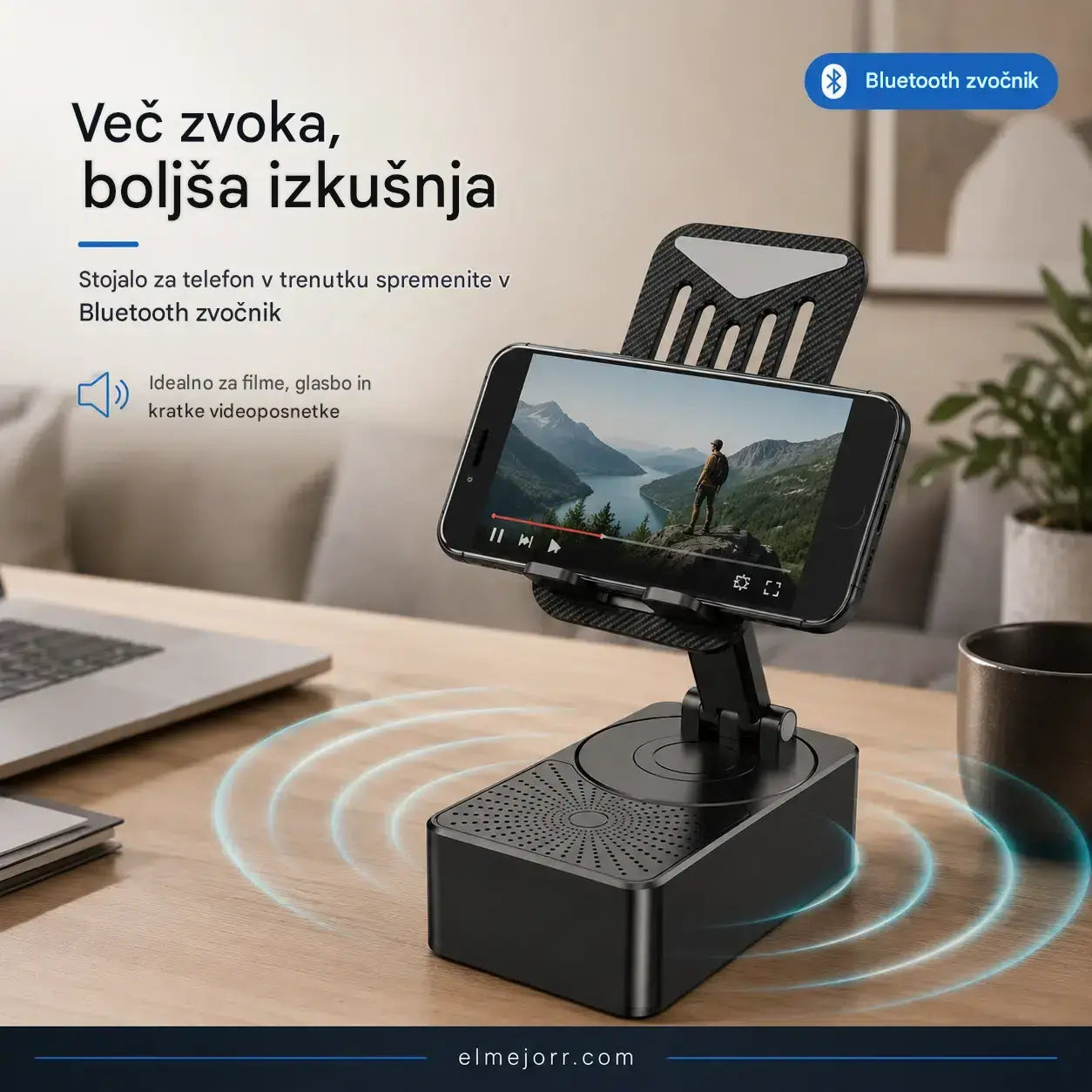 🔥 3 v 1: Bluetooth zvočnik + polnilnik + 360° stojalo za mobilni telefon 📱🔊⚡