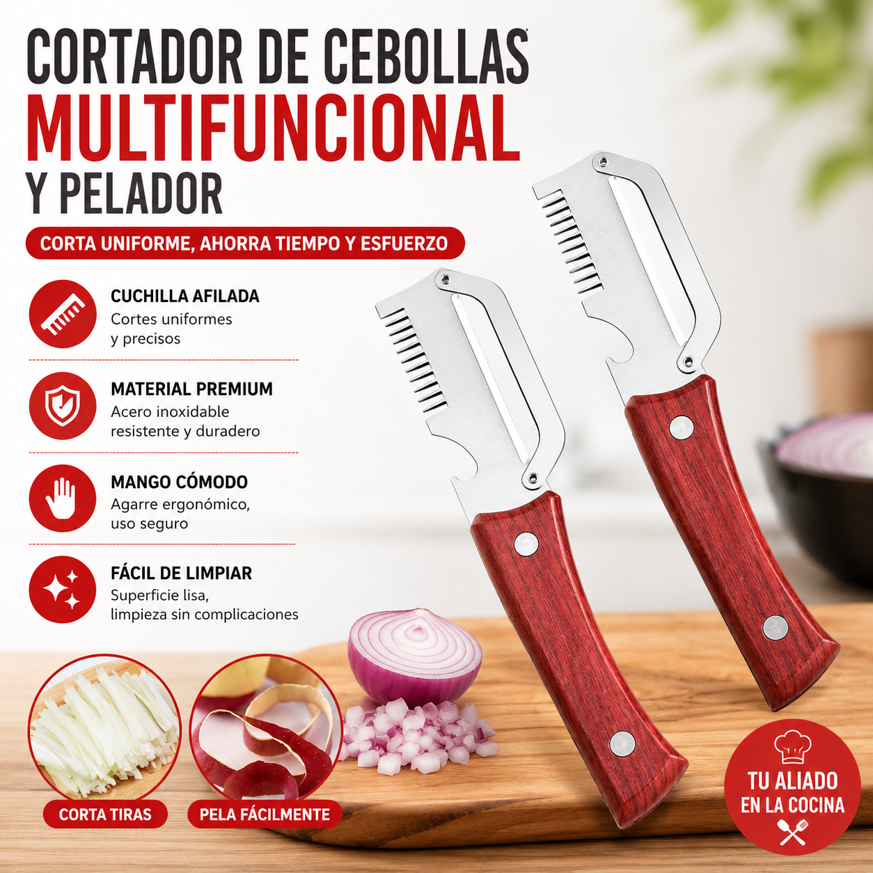 ✅Compra 1 y llévate 1 gratis (2 artículos) 🧅🔪 Pelador de cocina multifuncional 3 en 1: ¡Pela, corta y abre botellas! 🔥