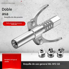 Inyector de grasa de alta presión con abrazadera autoblocante y boquilla de engrase de doble asa + manguera flexible de 30 cm
