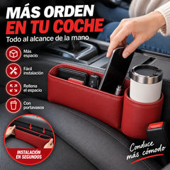 🚗Caja de almacenamiento multifuncional para el espacio entre los asientos del coche con portavasos