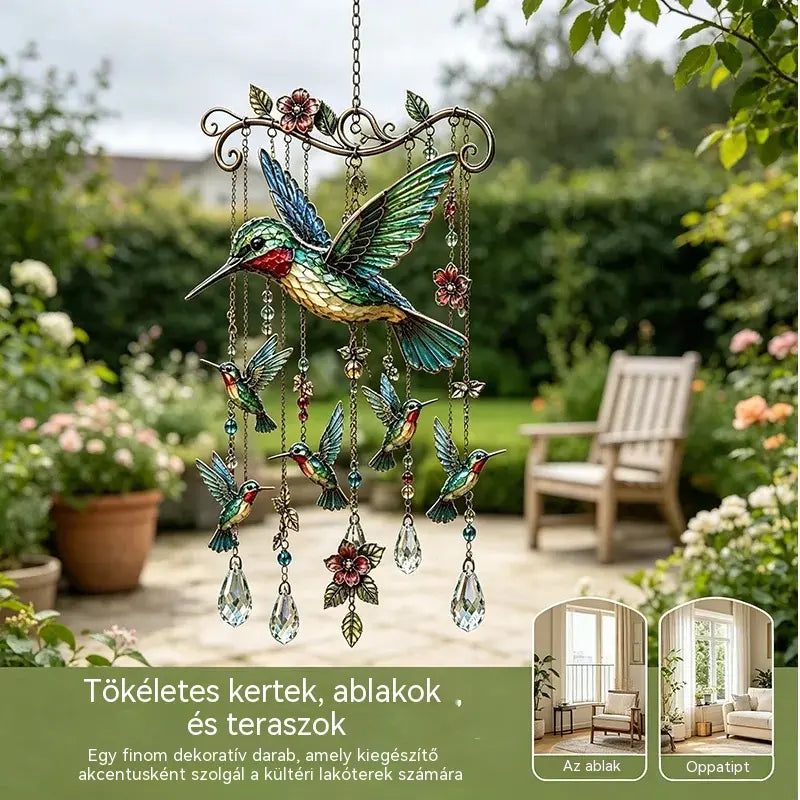 🐦Kristály szélcsengő kolibrivel és retró stílusú festett mintával