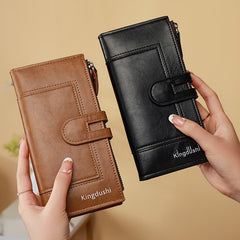 💰Cartera de mujer con doble cremallera y ranuras para múltiples tarjetas, de cuero genuino retro