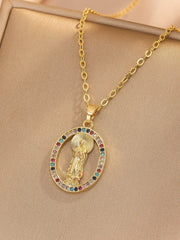 【🔥2 piezas】🙏Collar con colgante de la Virgen María: un elegante collar con temática religiosa, engastado con deslumbrantes circonitas cúbicas.