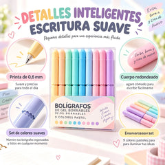 🖊️✨ Set de 9 Bolígrafos de Gel Borrables | Colores Surtidos para Dibujo, Notas y Scrapbooking 🎨