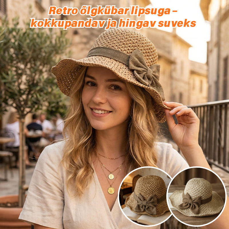 🎀🎀 50% SOODUSTUST 👒 | Retro õlgmüts lipsuga – kokkupandav ja hingav suveks