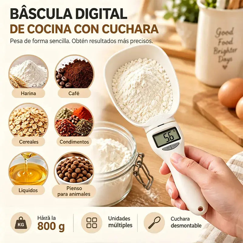🍴⚖️ Cuchara Dosificadora Electrónica de Precisión – Báscula Digital con Pantalla LCD, Desmontable y con Escala para Leche y Alimentos 🥄