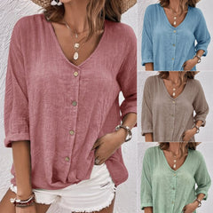 【S-5XL】Nueva camisa informal holgada con cuello en V para mujer