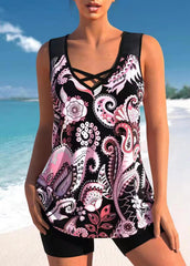 🔥【S-5XL】🩱【Top + Pantalones】Traje de baño de dos piezas con estampado étnico 🌊
