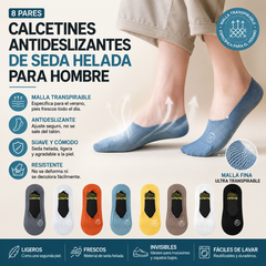 【8 pares】🧦Medias de malla de seda helada para hombre, antideslizantes y de corte bajo.