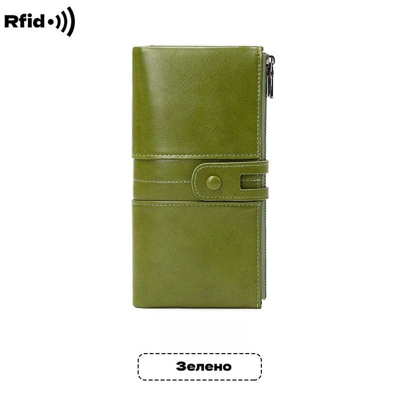 🔥50% de descuento💼 Cartera retro multifuncional de piel encerada para mujer, con diseño de doble cremallera y función antirrobo RFID.