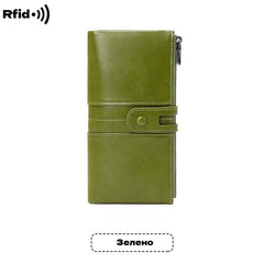 🔥50% de descuento💼 Cartera retro multifuncional de piel encerada para mujer, con diseño de doble cremallera y función antirrobo RFID.