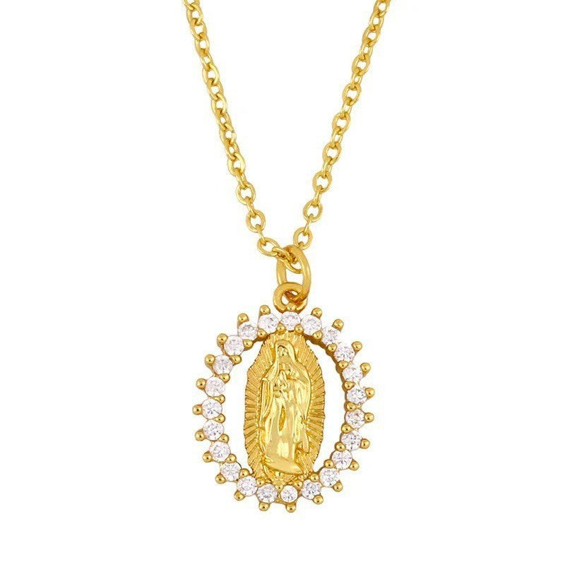 ✨Collar de lujo, collar dorado con diseño en relieve de la Virgen María