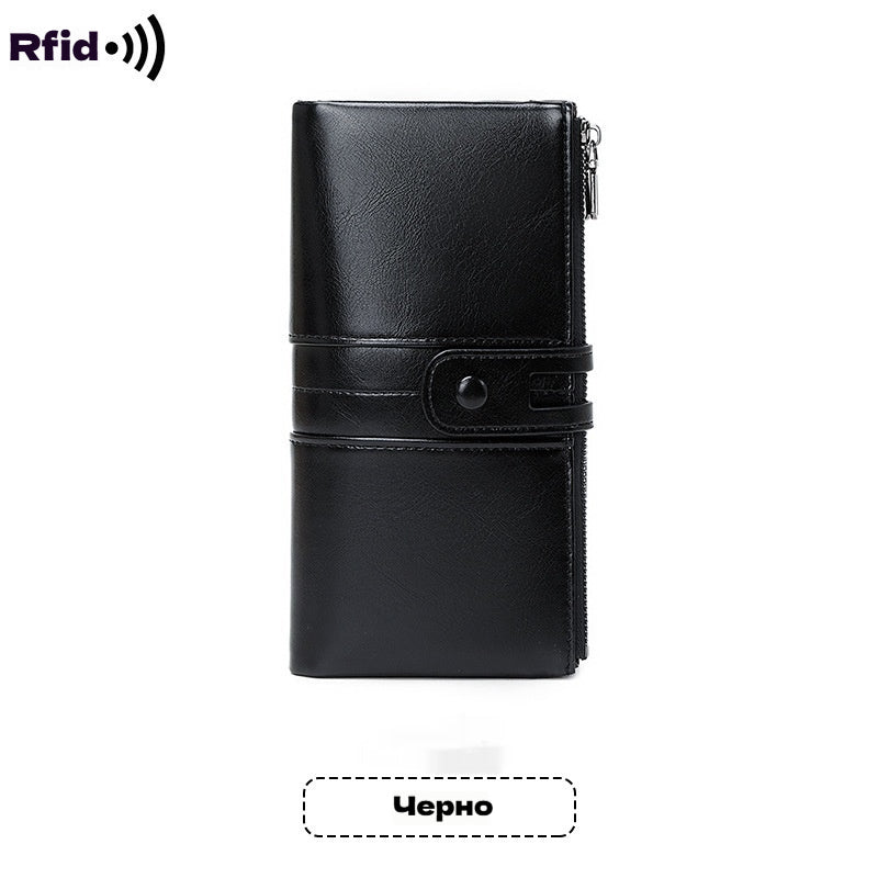 🔥50% de descuento💼 Cartera retro multifuncional de piel encerada para mujer, con diseño de doble cremallera y función antirrobo RFID.