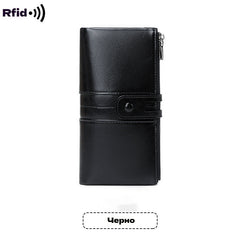 🔥50% de descuento💼 Cartera retro multifuncional de piel encerada para mujer, con diseño de doble cremallera y función antirrobo RFID.