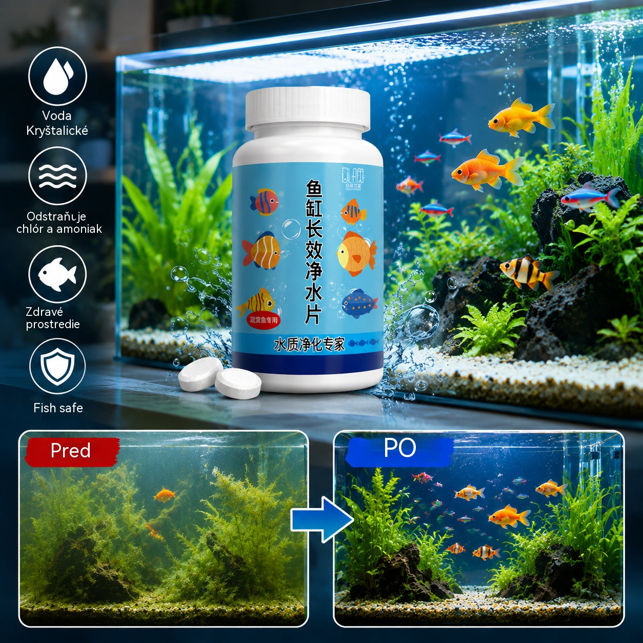 🔥Kúpte 1, dostanete 1 zadarmo (2 fľaše - 400 kusov)🐠🌿 Tablety na čistenie akváriovej vody + okysličovacie tablety