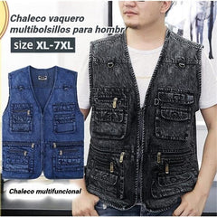 【XL-7XL】2026 Chaleco vaquero multibolsillos para hombr