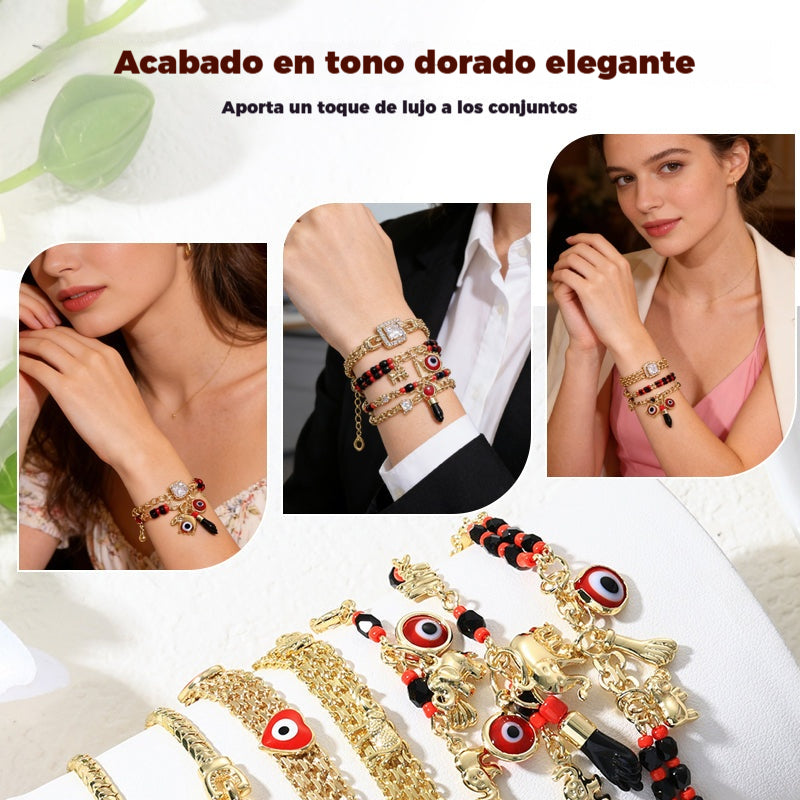 📿 ¡OFERTA POR TIEMPO LIMITADO CON UN 50% DE DESCUENTO! 🌀 Pulsera boho con amuletos y un elefante de la suerte: colgantes simbólicos, forma ajustable, baño de oro y 7 estilos ✨