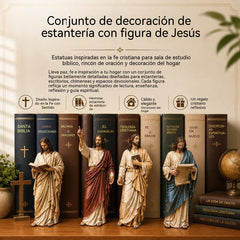 🔥 Último día: 50% de descuento - ✝️Conjunto de decoración de estantería con estatua de Jesús🙏Un compañero sagrado en tu camino diario de fe📚