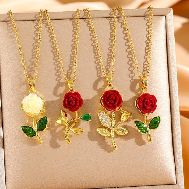 🔥Compra 1 y llévate 1 gratis：2 piezas🔥🌹💎 Collar con colgante de rosa para mujer