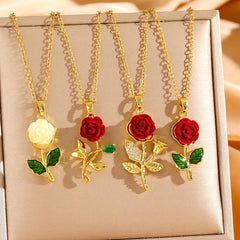 🔥Compra 1 y llévate 1 gratis：2 piezas🔥🌹💎 Collar con colgante de rosa para mujer