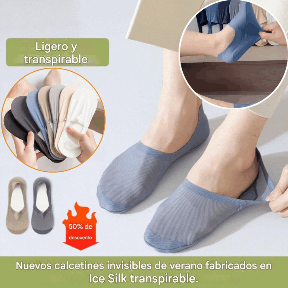 🛒【8 pares】🔥【37-44】Calcetines cortos de corte bajo de seda helada nuevos para hombre, resistentes a los olores y que absorben el sudor, transpirables y antideslizantes.